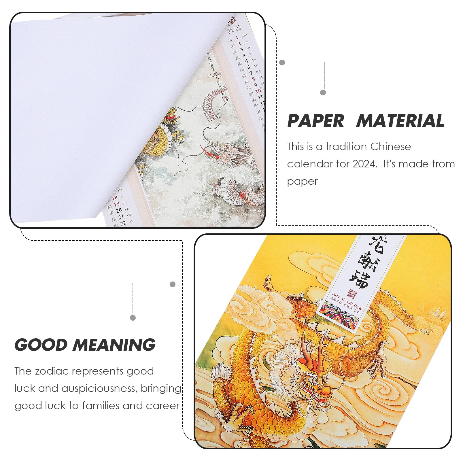 

2024 Chinese Wall Hanging Calendar Paper Traditional Lunar Year Scroll Calendar Dragon Zodiac Home Decoration Gift