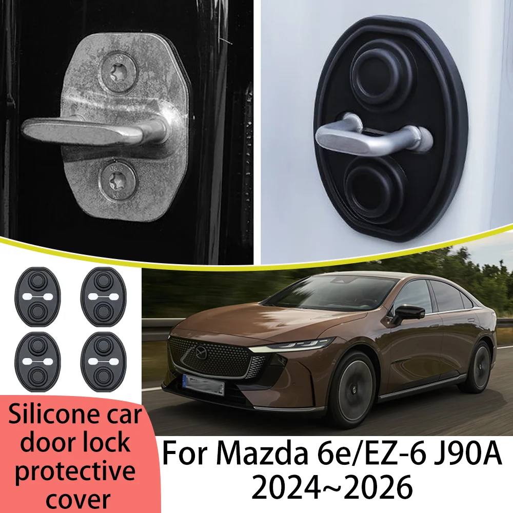For Mazda 6e/EZ-6 J90A 2024~2026 2025 Car Door Lock Cover  Rustproof Buffer Shock Absorption Protection Interior Accessories