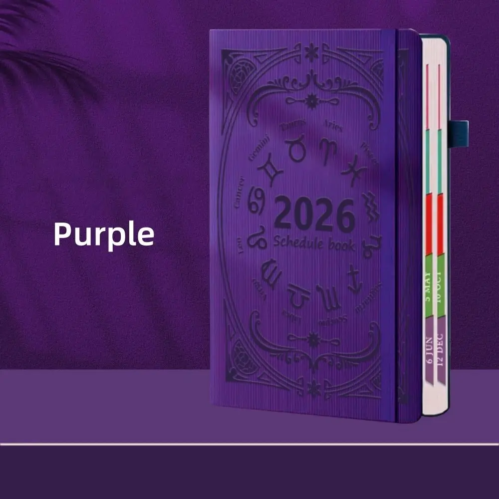 Engels 2026 Schema Planner Kladblok Getextureerd PU Slijtvast A5 Agenda Planning Notebook Dikke papieren bladwijzer