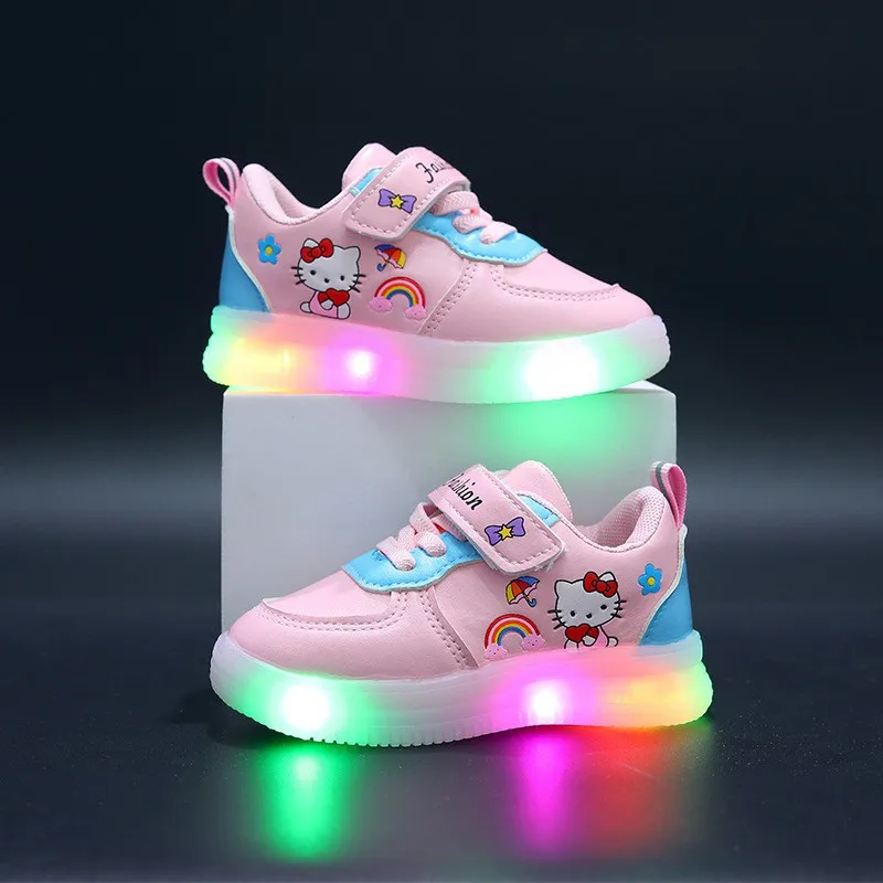 Hello Kitty Girls Shoes Princess Shoes Leather Children Girls Pink Cute Sneaker White Shoes Casual Shoes