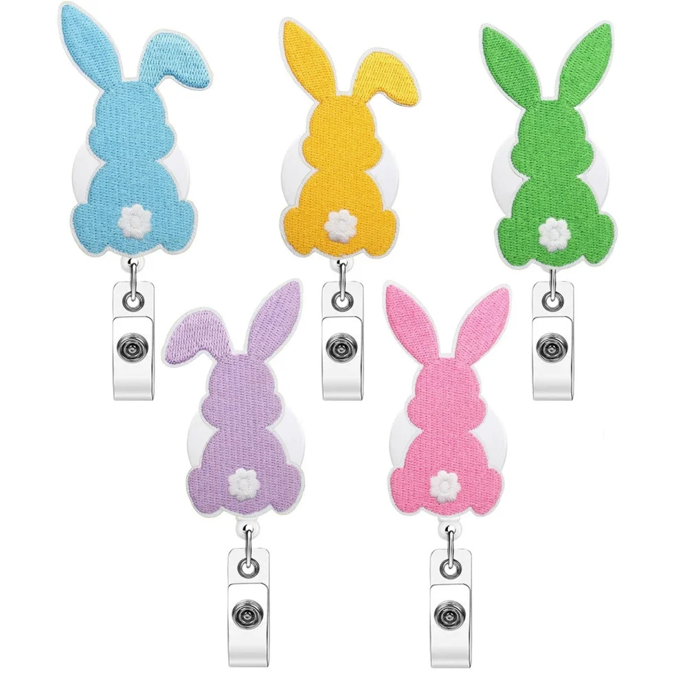 Easter Rabbit Retractable Badge Holder Acrylic Badge Reel For Nurse, Doctor, Student, Teacher Creative Office School Easter Gift
