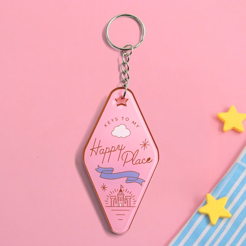 مفاتيح إلى مكان سعيد الوردي المفاتيح باييون قلعة موتيل نمط حلقة رئيسية ريترو ستايل فندق Keytag ظهره قلادة تزيين