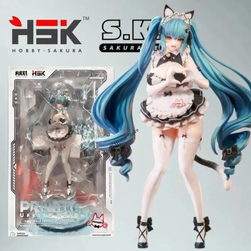 High Detail Cat Girl Maid Anime Figurine Ruffle Apron White Thigh Stockings Bell Collar Black Heels Fine Paint Table Display