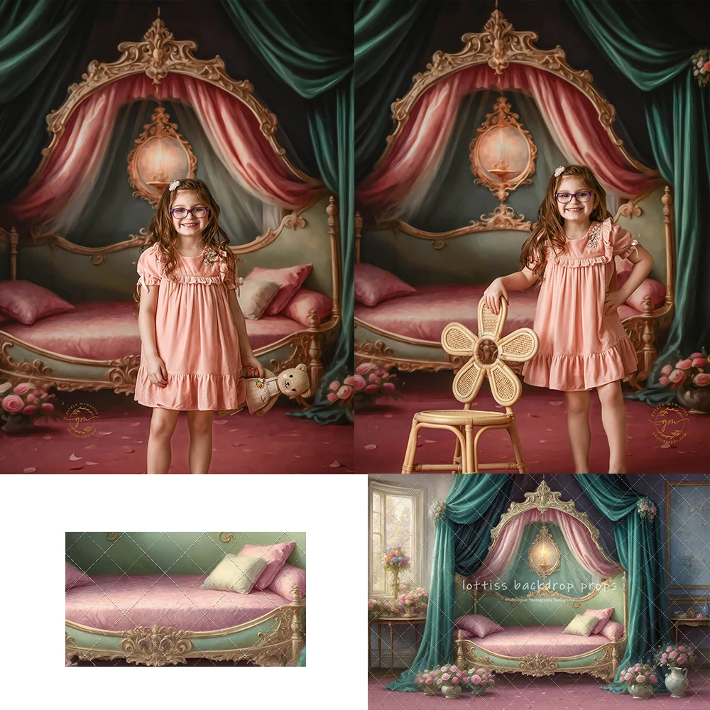 Pretty Victorian Bedroom Backdrops Kids Girl Photography Valentine's Day Photocall Retro Castle Backgrounds