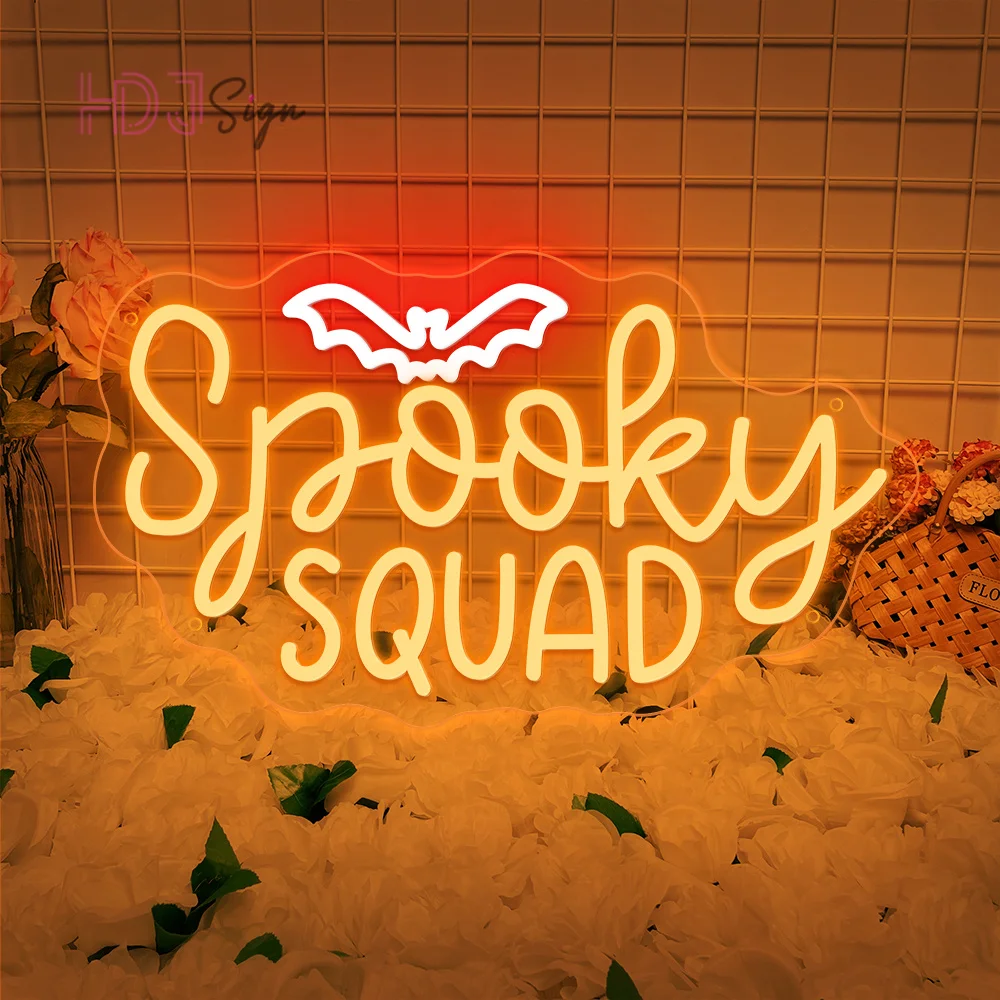 

Happy Halloween Neon Sign LED Wall Decor Spooky Squad Halloween Neon Night Lights for Kids Room Bar Club Halloween Decor Signs