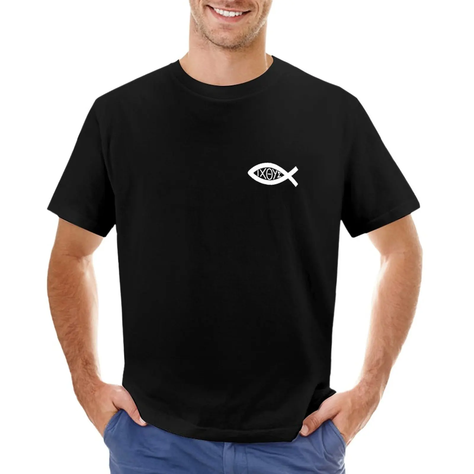 Ichthys Christian Jesus Christ Fish Symbol Graphic T-Shirt custom t shirts summer top mens t shirts