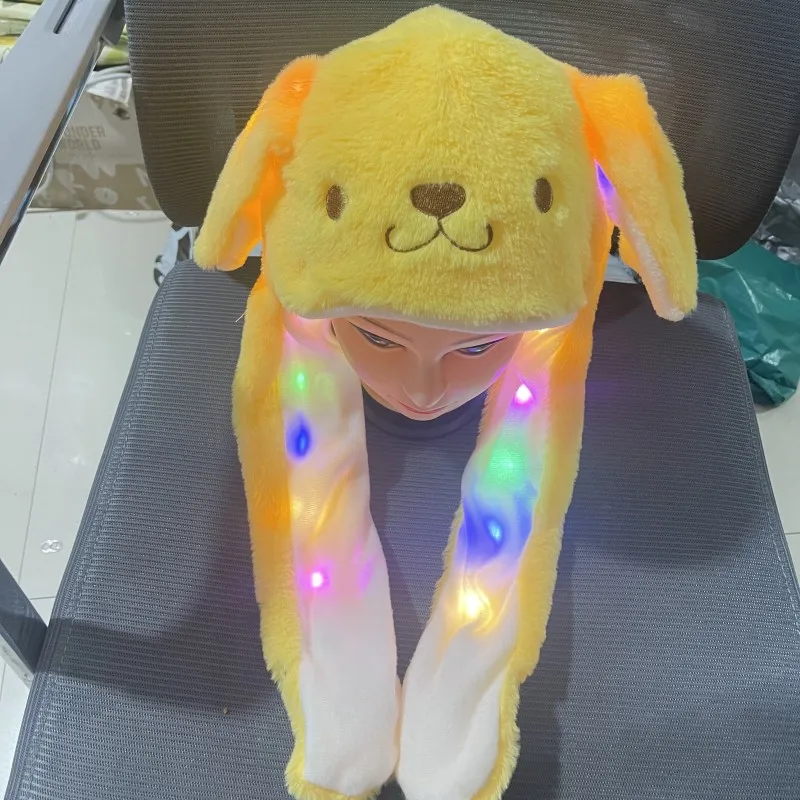 قبعة Hello Kitty Fun القطيفة الناعمة المريحة اللطيفة للحفاظ على الدفء على آذان قبعة كرتونية يمكن أن تتحرك وسادة هوائية مضيئة هدية عيد الميلاد للفتيات