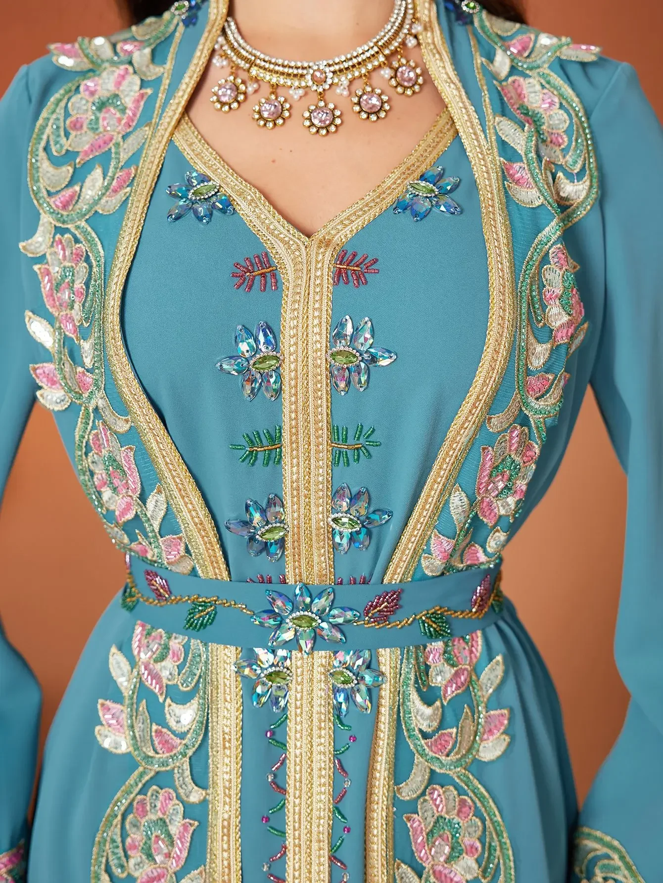 فستان العيد الإسلامي للنساء عباية دانتيل ماسي مزيف 2 قطعة فساتين طويلة فيستدوس لارغوس حفلة قفطان رمضان دبي رداء طويل 2026