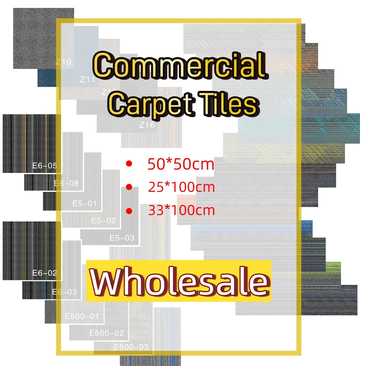 

Wholesale PE Commercial Carpets Tiles 50*50cm 25*100cm Non-slip Fire Resistance for Hotel Restaurant Living room（Sample only）