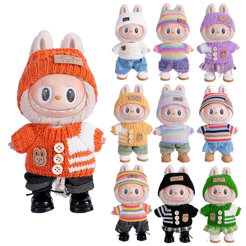

6.69inch Labubu Doll Clothes for buLabu with 3 Outfits - Stylish Fisherman Hat & Sweaters & Pants or skirt Set for 6.69inch Doll