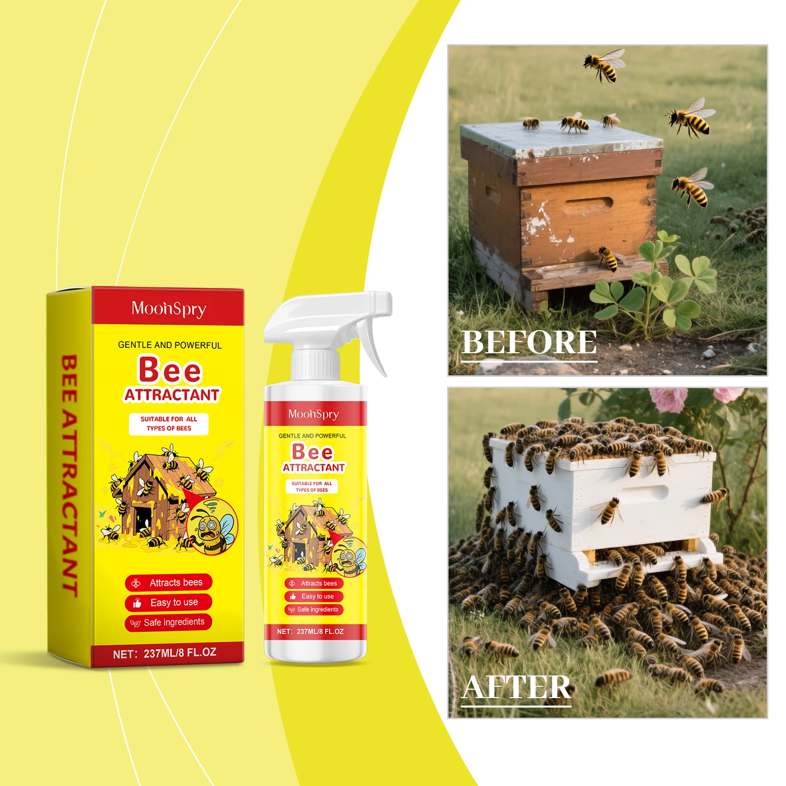 MOONSPRY 237ML Bee Attractant Daily Portable Spray for Attracting Bees and Trapping Bees Effectively Attract Bees