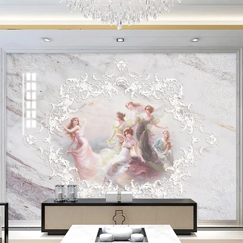 Customized 3D Wallpaper European Angel Jazz White Marble Mural Bedroom Home Decor Living room sofa TV background wall restaurant