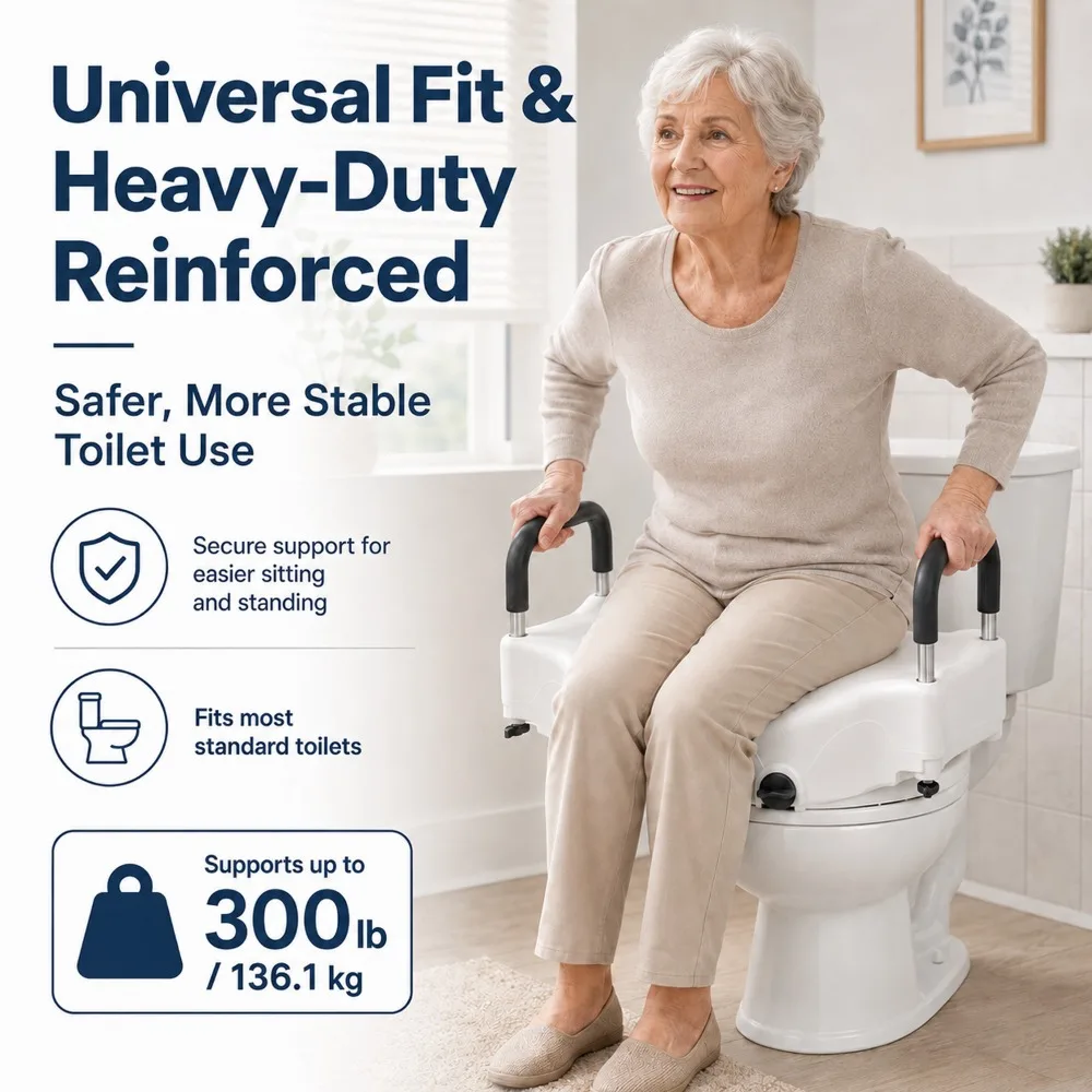 Sedile rialzato per WC resistente, con braccioli imbottiti, rialzo per WC da 12,7 cm con capacità di carico di 136 kg, ideale per anziani, persone con disabilità, donne in gravidanza, e come ausilio