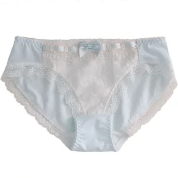 Embroidery Lace Princess Underwear Cute Lovely Sweety Style Cotton Middle Waist Women Panties Bow Exquisite Knickers Soft Breifs