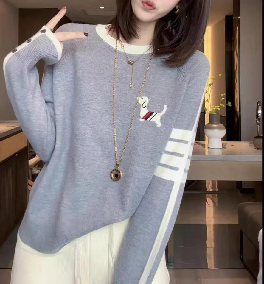 

Women'S Clothing Popular Striped Knitwear Sweater New Contrasting Crewneck Underneath Basic Pullover Layer