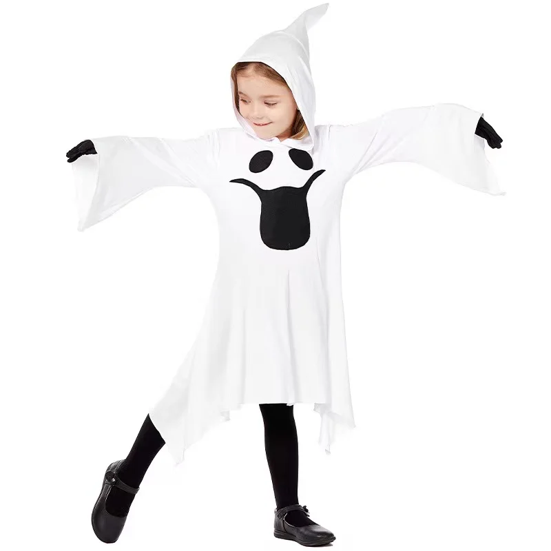 Girls White Ghost Scary Cosplay Kid Children Halloween Hell Devil Fiend Costumes Carnival Purim Parade Role Playing Party Dress