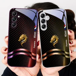 Glass Phone Case For Samsung Galaxy A01 A02 03 Core A04 A14 4G A13 A54 34 31 20 25 23 22 5G S21 Ultra S20 Blue Golden Dragon
