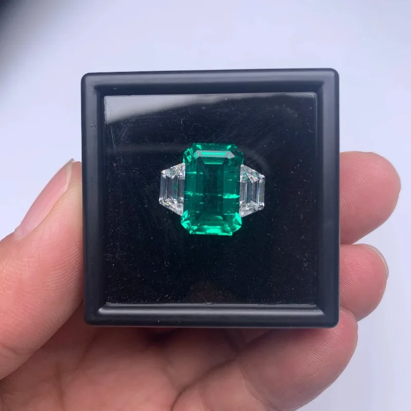 Pirmiana Custom Hydrothermal Lab Grown Emerald with Moissanite AS Set Loose Gemstone  for Jewelry Rings Making