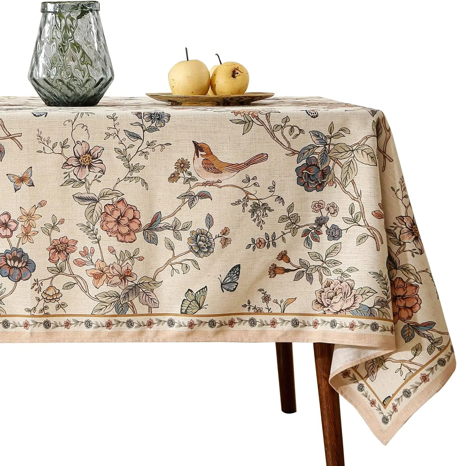

Linen Blend Floral Tablecloth for Rectangle Dining Table, 55x79 Inch, Wrinkle Resistant Decorative Table Cloth for Kitchen
