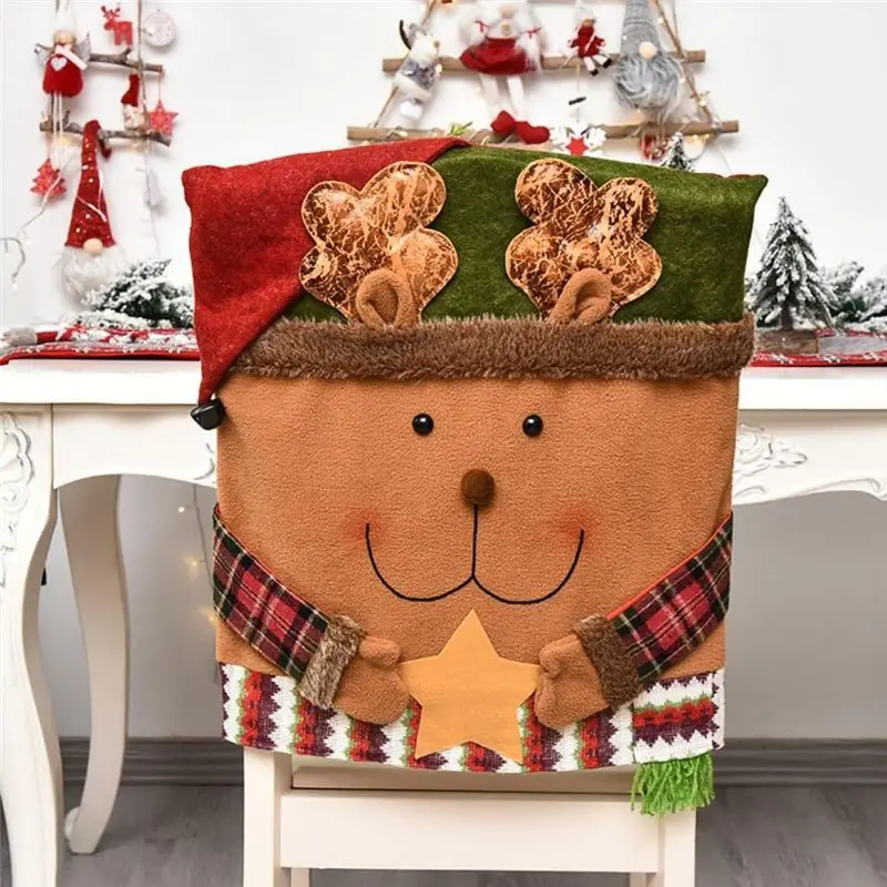 A55F-Christmas Chair Set Decoration Chair Set Stool Set Figurine Chair Cover Kitchen Restaurant Christmas Decoration