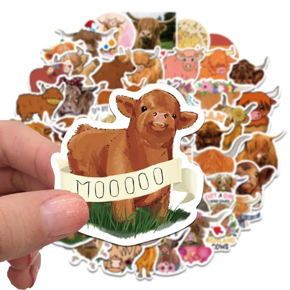 50PCS Highland Cow Personalized Unique Graffiti Sticker Highland Cow Suitcase Water Cup Scooter Waterproof Sticker