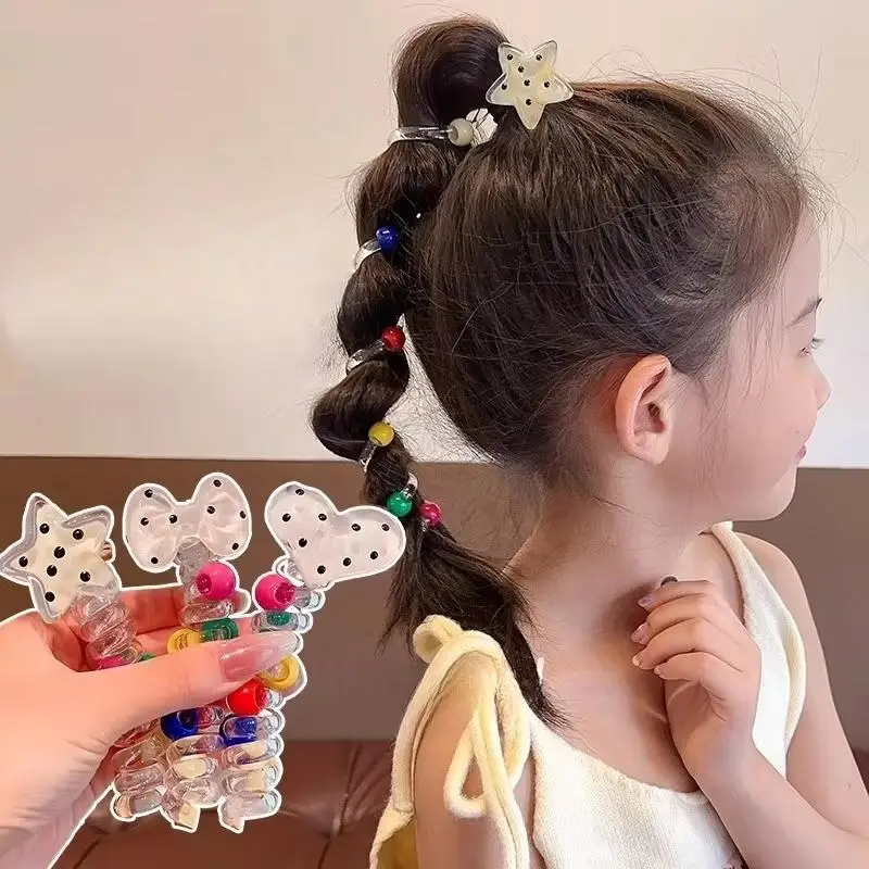 Telefonkabel-Haarband, schadet dem Haar nicht, hochelastisches Gummiband, Perlen-Haarbänder, Damen-Haaraccessoires – Detail 2