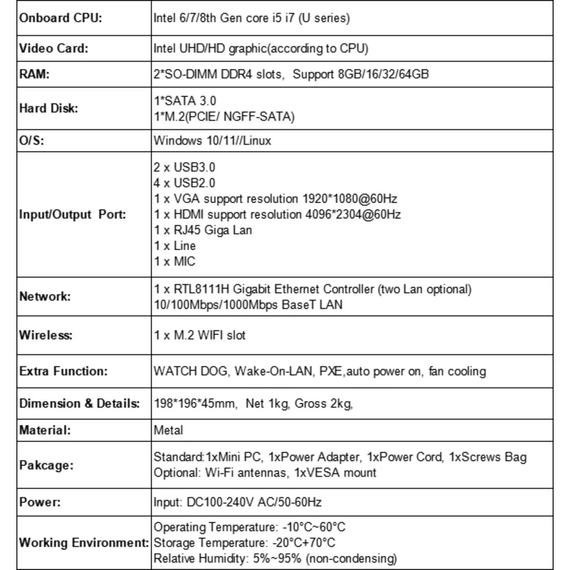 I5 I7 Telaio in metallo Mini-PC da ufficio economico 6200U Piccolo micro PC 8250U Mini computer 8550U Win 10 Mini PC Mini-PCS