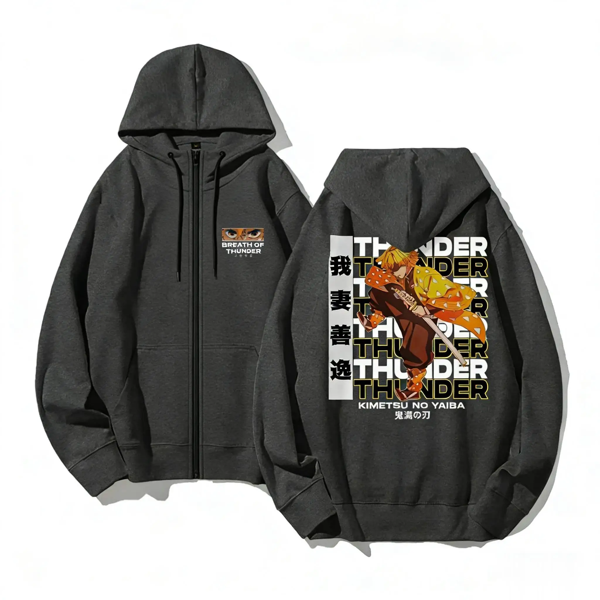 Dämonentöter Zenitsu Agatsuma Hoodie Männer Frauen Anime Zip Up Sweatshirt 2026 Winter Streetwear Cosplay Freizeitjacke Langarm