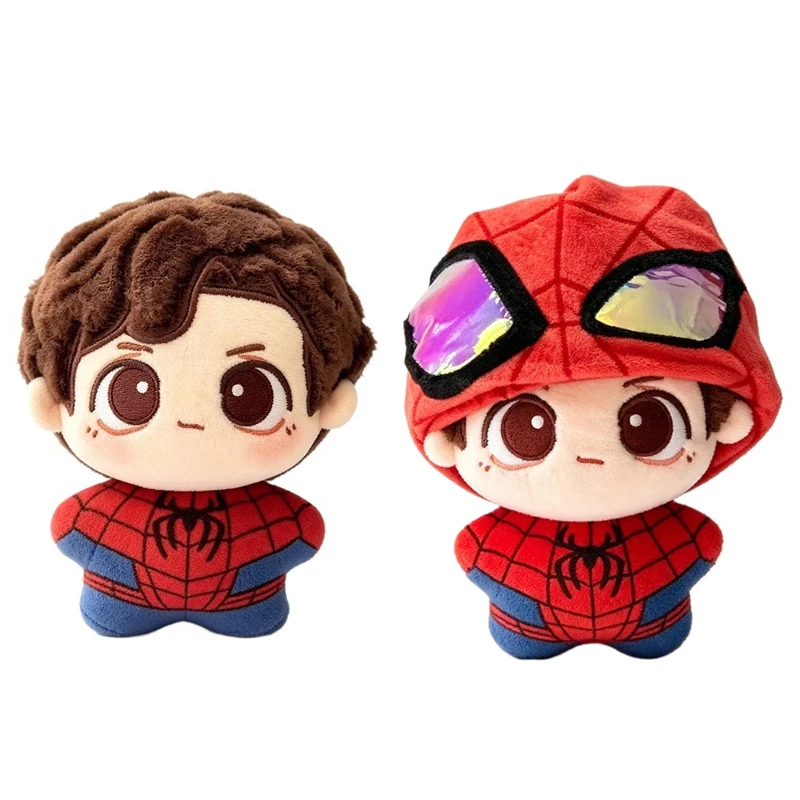 Hot Spider Man Plush Doll Brown Hair Red Blue Web Suit Hanging Soft Stuffed Toy For Bag Decoration Collection Toy