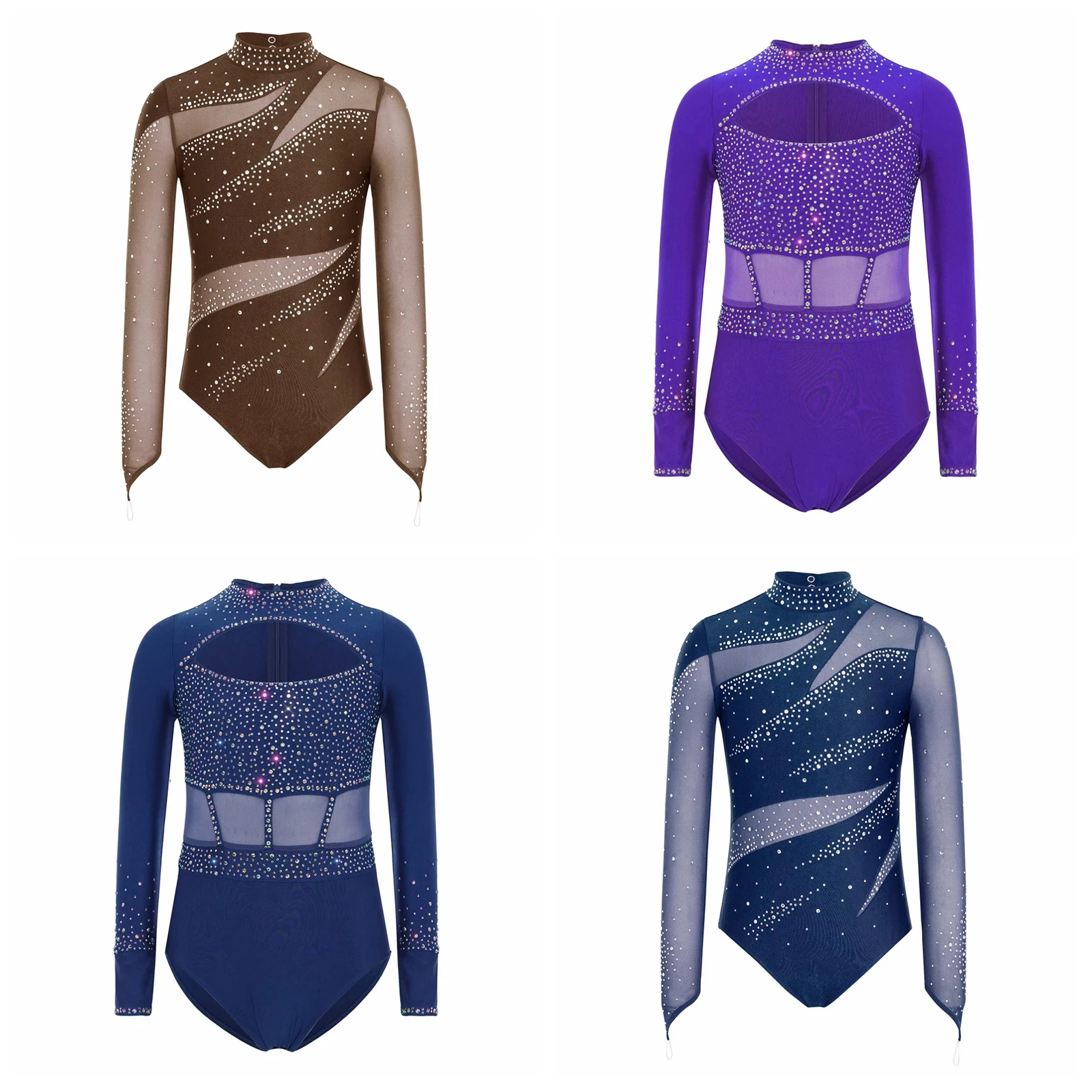 Mädchen Eiskunstlauf- und Ballett-Trikot mit Glitzersteinchen, Wettkampfkostüm, Rhythmische Gymnastik-Jumpsuit, Leotard