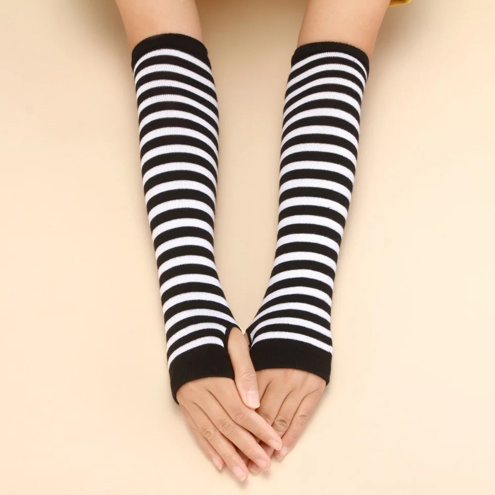 1 Set Women Girls Over Knee Long Stripe Printed Thigh High Cotton Socks Arm Sleeve Gothic Harajuku Gloves Sweet Cute Socks