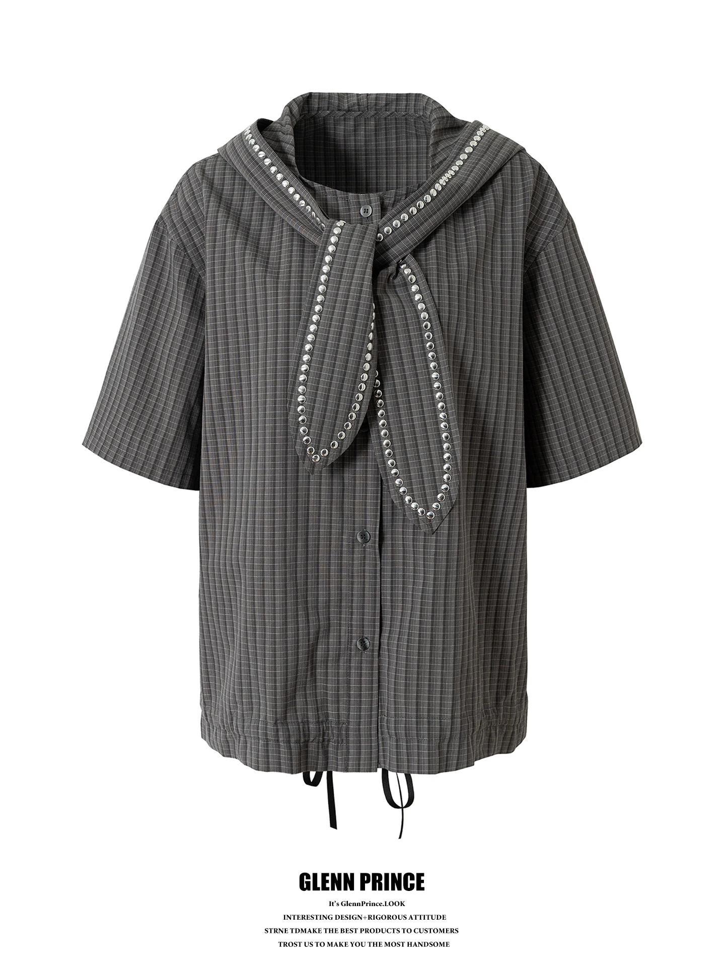

Retro Korean Style Men's Shirt with Rabbit Ear Collar Short Sleeve Plaid Hooded Jacket Loose Fit Breathable Cotton Polyester