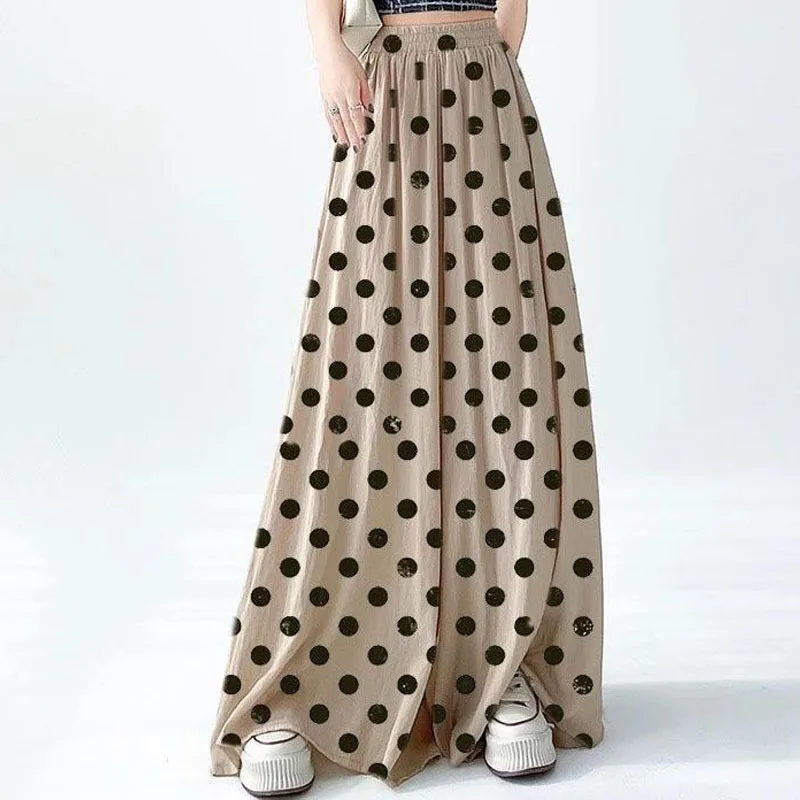

Polka Dot Large Sway Casual Pants Women's Summer High Waist Slimming Skirts Lazy Loose A-line Sun Protection Wide-leg Trousers