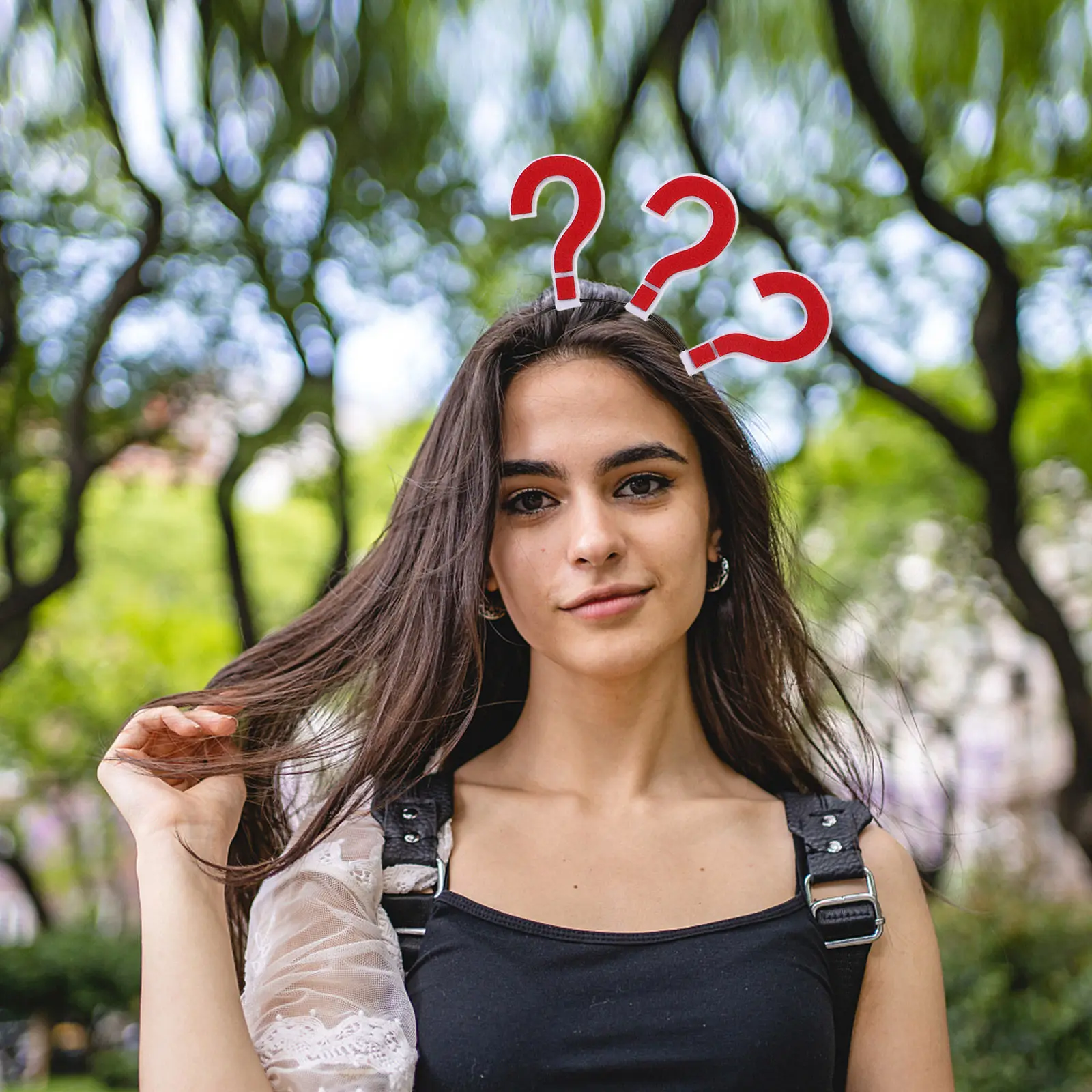 2Pcs Question Mark Headband for Women – Creative Red Black Cloth Hair Accessory for Festival & Party