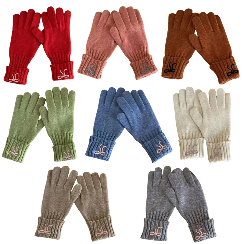 

SZL Stylish Knitted Thermal Gloves Thick Gloves Stylish Bowknot Thermal Theme Gloves Winter Warm Full Finger Gloves