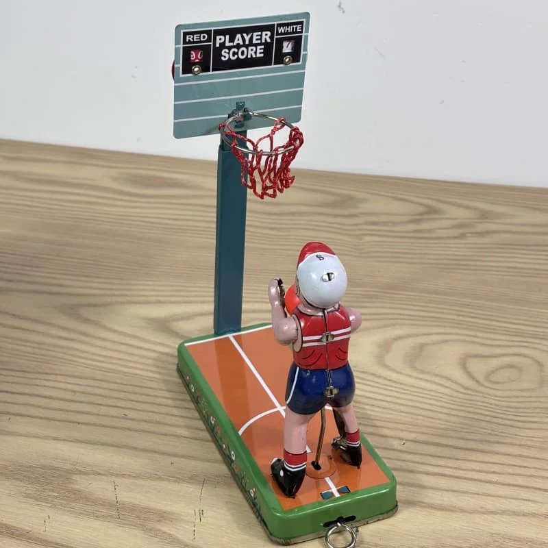 Wind Up Toy Metal Adult Collection Retro Tin Basketball Player Figure Shooting Basketball Stand Clockwork Model Gift Toy