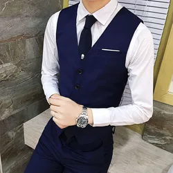 Men's Slim Fit Korean Style Suit Vest Groomsman Vest V-Collar Single-Breasted Waistcoat S-6XL