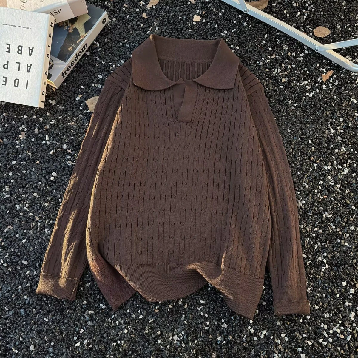 

Men's Knitted irt Sweater Loose Overhead Autumn Winter Faion Simple Retro Flax Pattern Youthful Vitali Sle Long ...