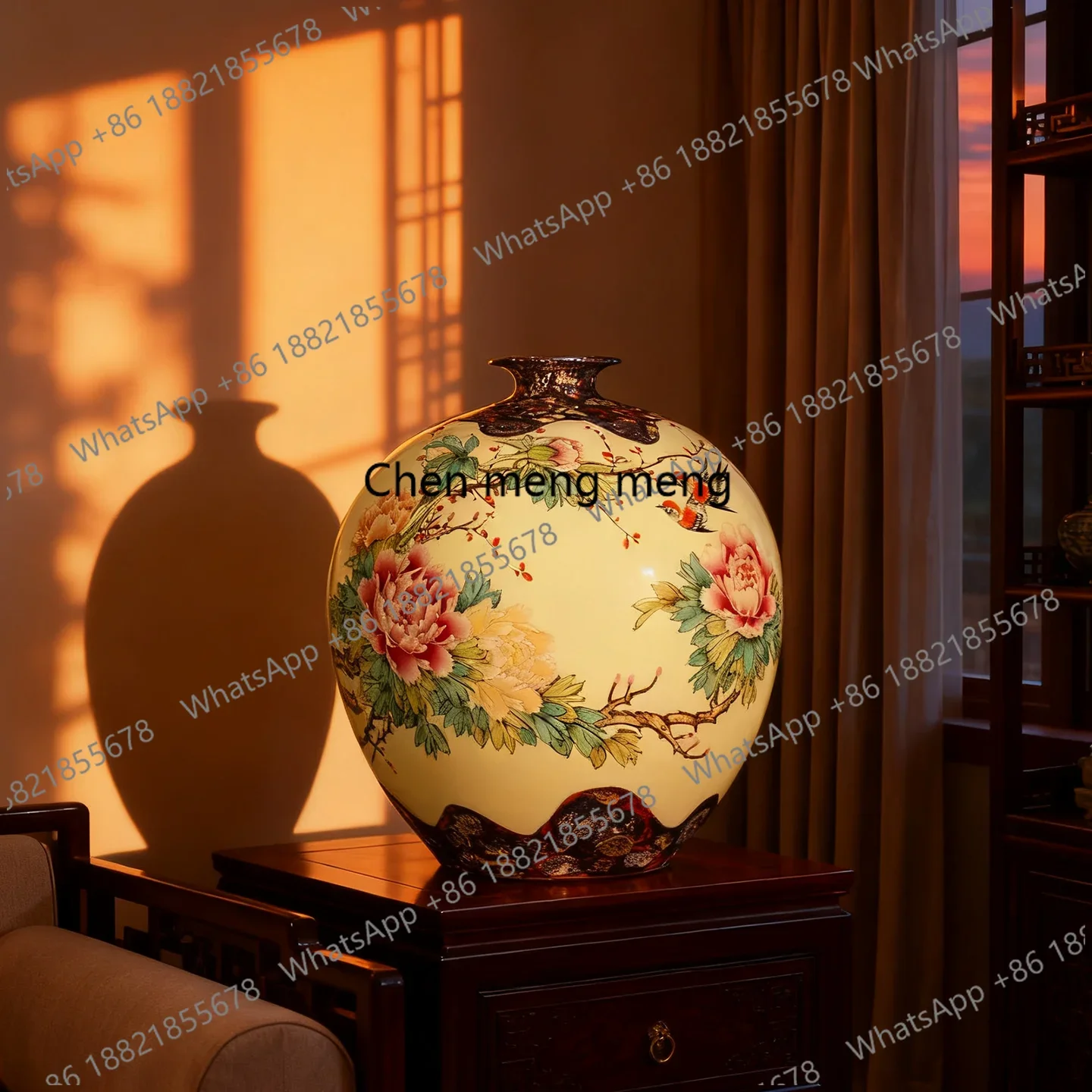 N138Ceramic hand-painted pastel vase Chinese style living room sofa corner ornament pomegranate bottle large high-end sense