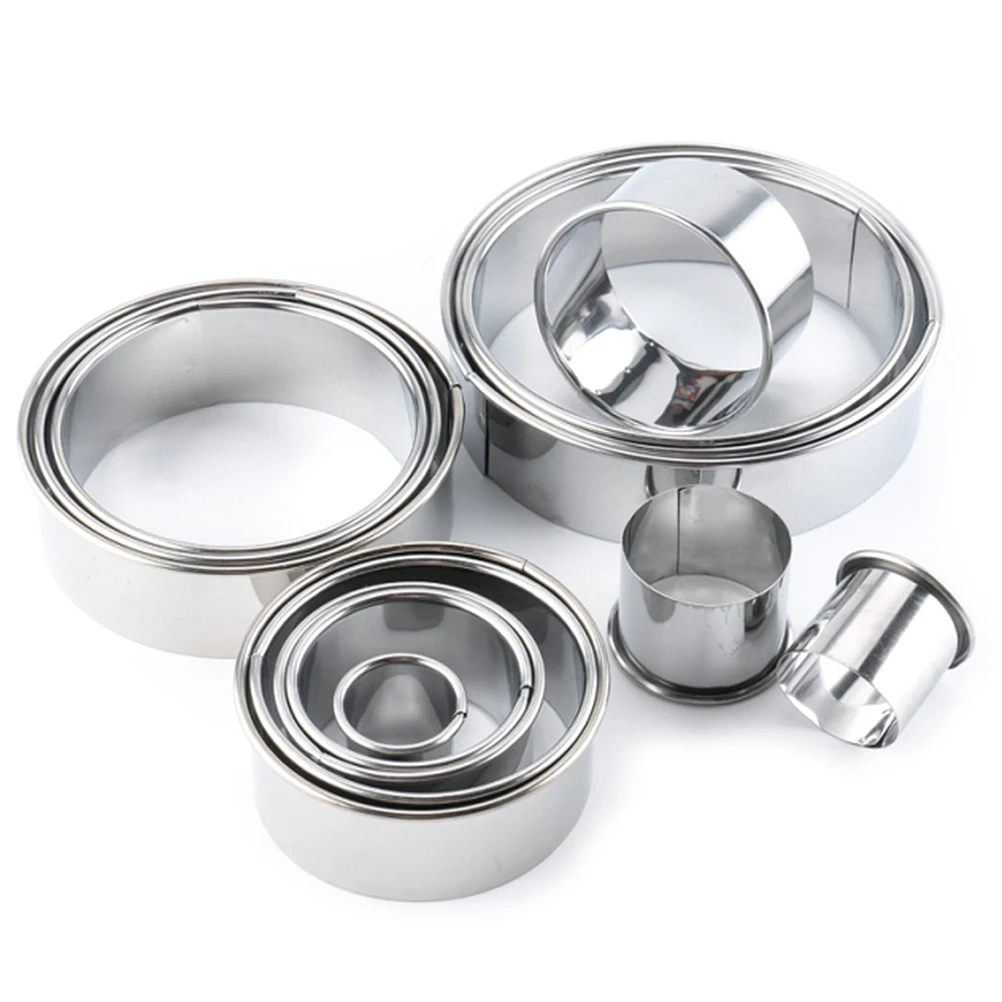 

14pcs Stainless Steel Cake Mold Set Cookie Cutters Non-Stick Baking Tools For Fondant Biscuit Sandwich Egg Cakes Round