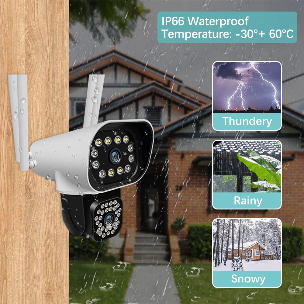 6MP Security IP Camera Dual Lens Dual Screen PTZ Outdoor Wifi Video Surveillance Camera Waterproof Auto Tracking iCam365