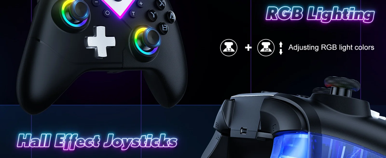 Spielcontroller für Switch Lite/OLED/PC/Steam, kabellose RGB-Gamepads mit Bluetooth, Hall-Effekt, Turbo-Funktion, Makrofunktion, 6 Gyro-Achsen, zwei Vibrationsmotoren. – Detail 2