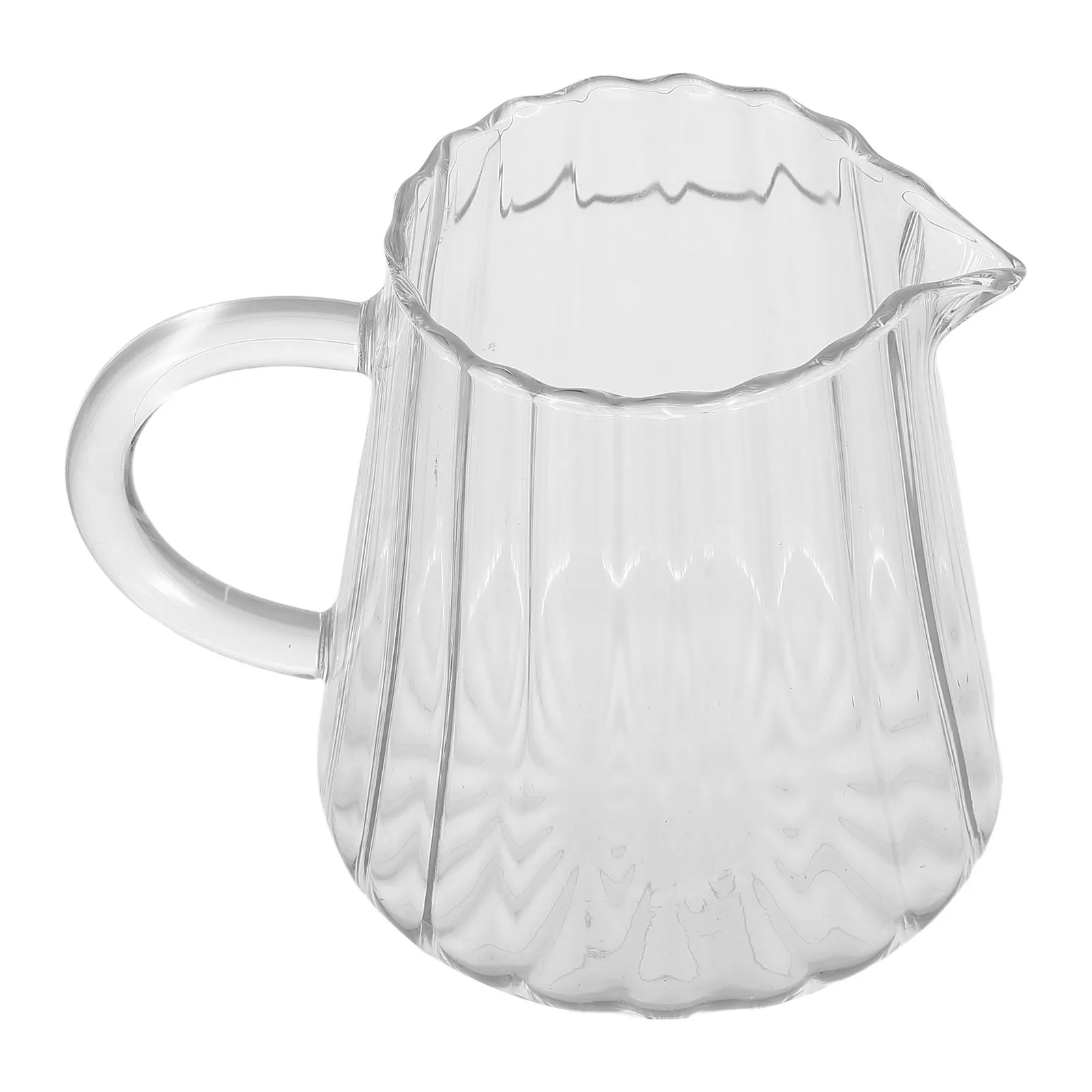 Glass Milk Pitcher 17Oz Wave Shaped Creamer Jug Spout Handle Easy Pouring Transparent Glass Serving Pitcher for Coffee Tea Syrup