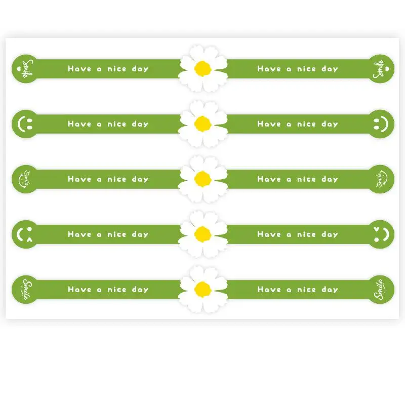 100개/세트 롱 스트립 그린 플라워 베이킹 스티커 베이킹 포장용 감사합니다 스티커 수제 선물 봉투