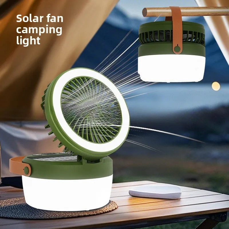 Multifunctional Camping Light Outdoor Solar Fan Light Folding Camp Tent Light Rechargeable Mountain Camping