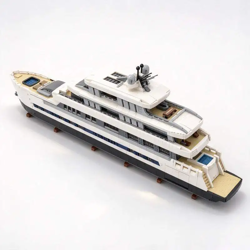 16189PCS MOC Large White Luxury Yacht Cruise Ship Model With Pool Building Blocks DIY Assembly Maritime Display Toy Gift Set