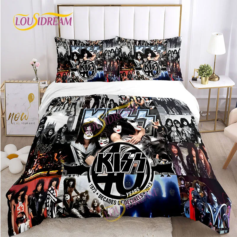 American Rock Super cool Printed bedding set down Kiss Band Fan Gift Rock style home pillowcase quilt set Oversized size