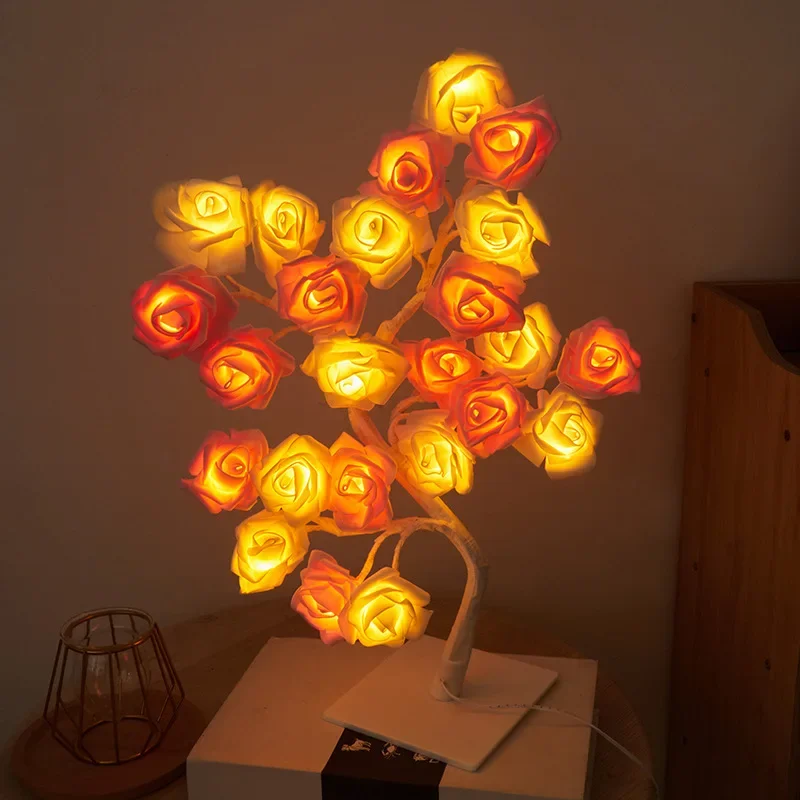 24 LED Rose Lamp, Rose Light Tree Table Top Decorations for Wedding Mother\'s Day Valentine’s Day Decorations, Gift for Girls Mom