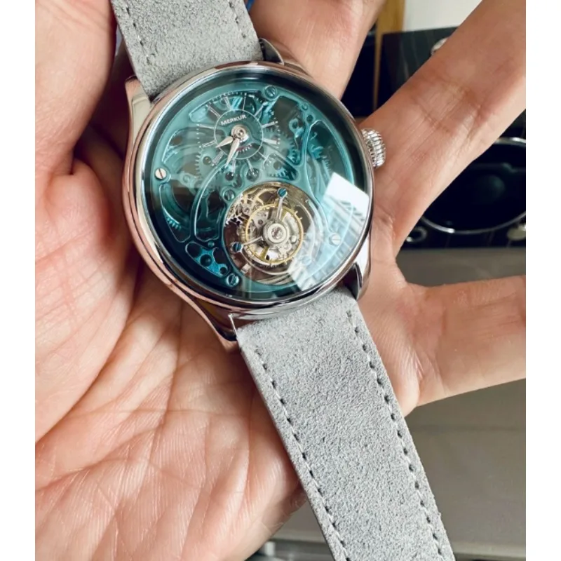 Hollow-out Formal Men's Fashion Trend Leather Waterproof Tourbillon Manual Mechanical Watch