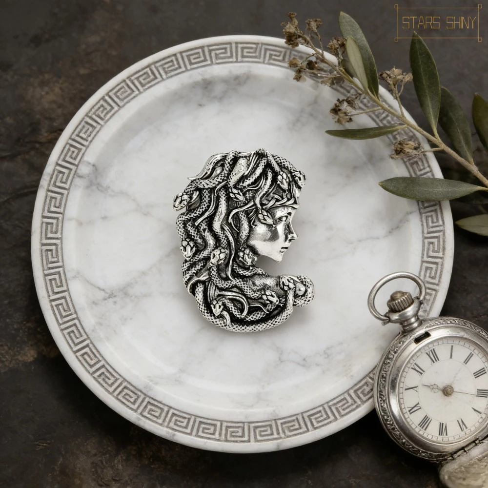 Medusa Brooch Perfect Accessory for Adding Mysterious Charm To Jackets, Coats, Sweaters and Gothic/Niche Outfits